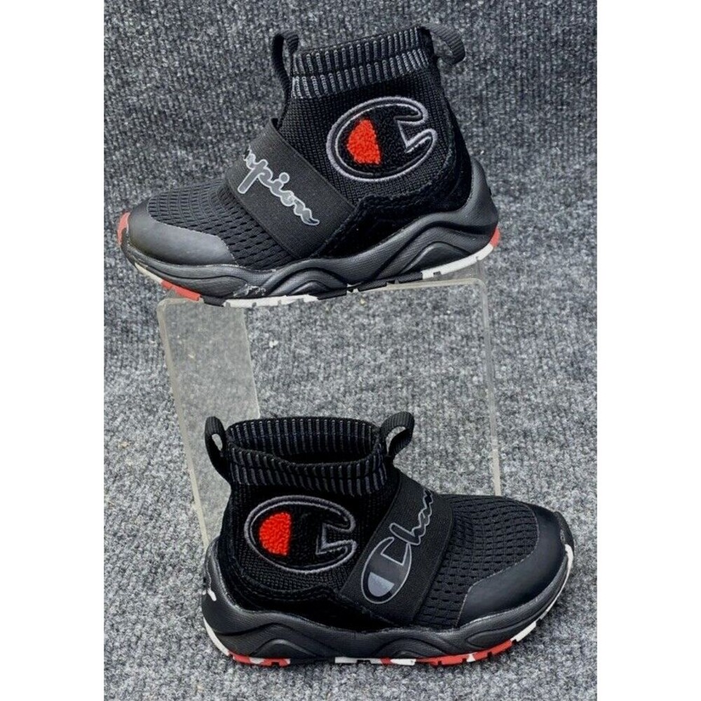 Champion Rally Pro Toddler 5T Black Red White Flyknit Slip On Shoes CP101680T